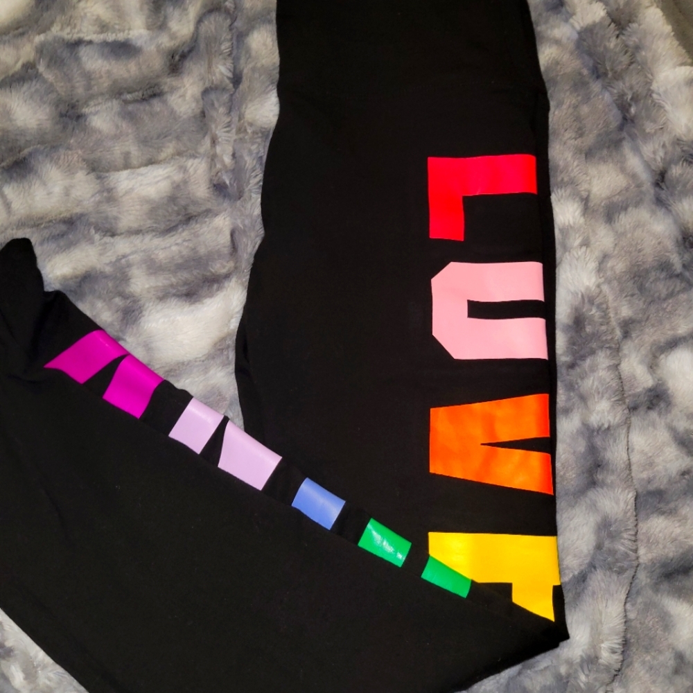Pink logo high waist full length leggings